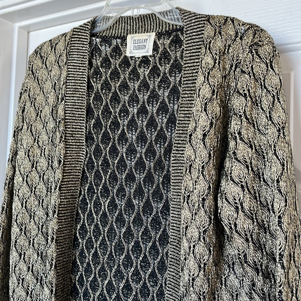 Vintage Metallic Gold Open Front Cardigan - Picture 2 of 8